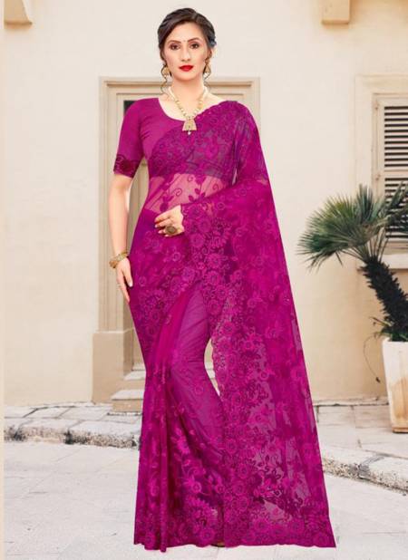 Dark Pink Colour NARI ULTIMATE Fancy Party Wear Net Resham Embroidery And Moti Stone Work Saree Collection 894